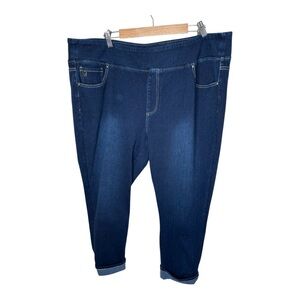 Belle by Kim Gravel Flexibelle Cuffed Pull On Jeans Size 26W Dark Blue Wash